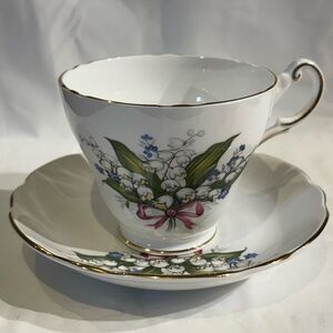 Regency English Bone China Lily of Valley Floral Tea Cup & Saucer Gold Trim